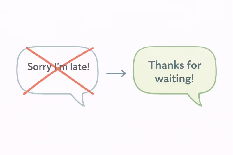 Two speech bubbles comparing over-apologizing