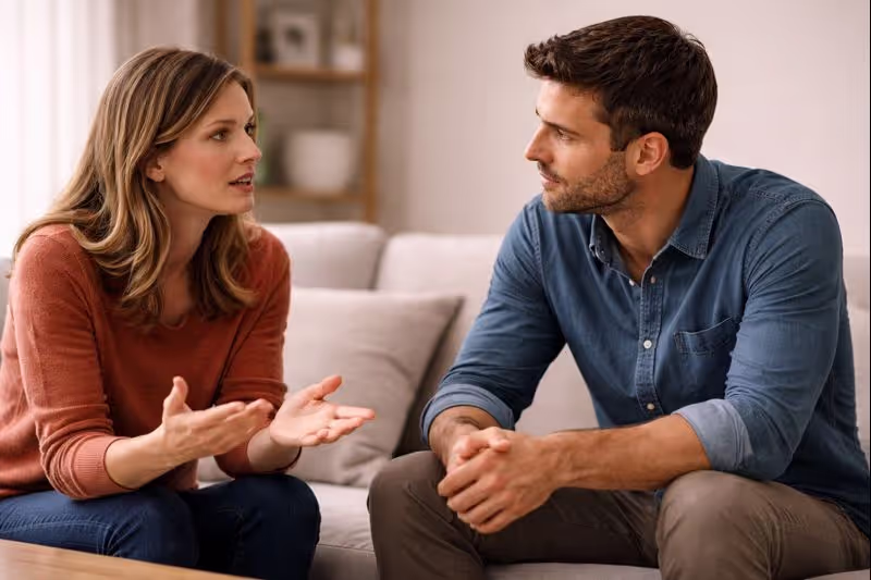 Partner listening attentively while the other speaks